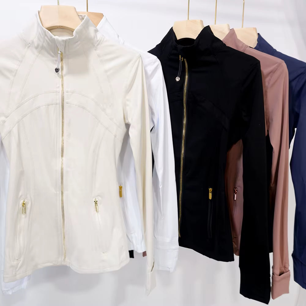 New Version of Gold Zipper Slimming Jacket Yoga Stand up Collar Jacket Slim Fit Quick Drying Sports Thin Version