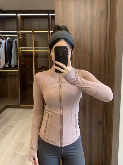 New Version of Gold Zipper Slimming Jacket Yoga Stand up Collar Jacket Slim Fit Quick Drying Sports Thin Version